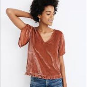 Madewell blush pink tulip hem velvet top